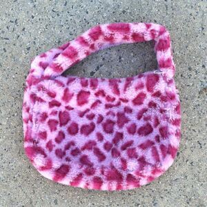 Y2K Pink Faux Fur Mini Shoulder Bag Fluffy Barbiecore Retro Animal Print Purse